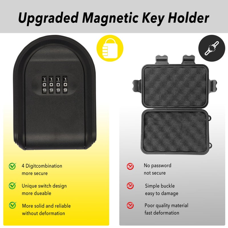 BienBion Magnetic Key Box for Under Car, Hide a Key Outside with Combination Lock Box, Resettable Safe Security Code Lockbox with 5 Strong Magnets, Anti-drop Magnetic Holder Under Car, Truck, Outdoor (1,Black) - Image 3