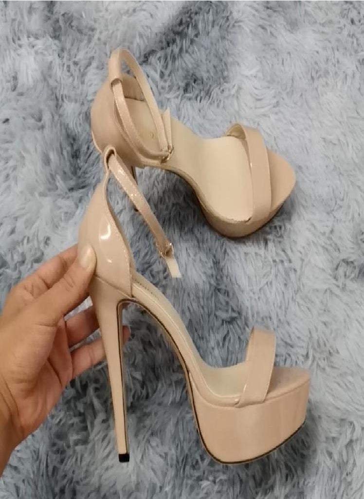 Eckek - Cross-dressing Unisex Men's Hot SM Gay Drag Queen Open Toe Strappy Platform Matt Leather Thin High Heels Sandal Shoes 14cm Party Newhalf - Image 1