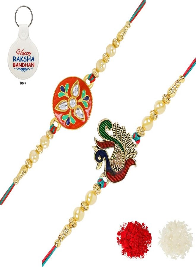 Riddhika Ventures Set of Multi Colour Family Rakhi with Roli Chawal and Greeting Card (P2P7K) - Image 1