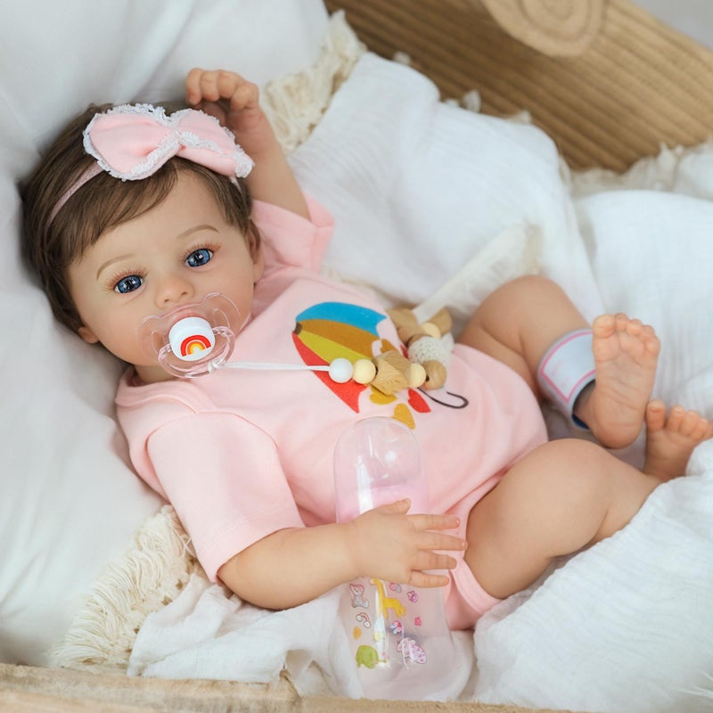 SCOM Lifelike Reborn Baby Dolls Meadow 18 Inch Realistic Baby Dolls Newborn Girl Cloth Body Vinyl Limbs Gift or Toys Collection for Kids Age 3 - Image 2