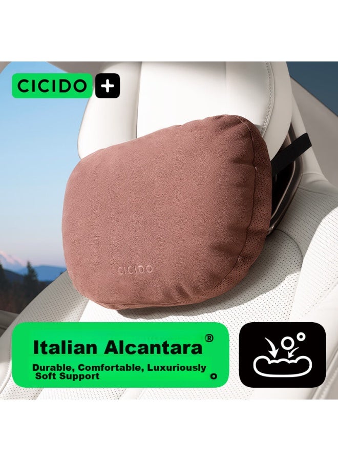 Cicido Car Headrest And Lumbar Support, Alcantara Maybach Headrest, Breathable Car Cushion, Neck Pillow, Car Headrest, Brown - Image 1