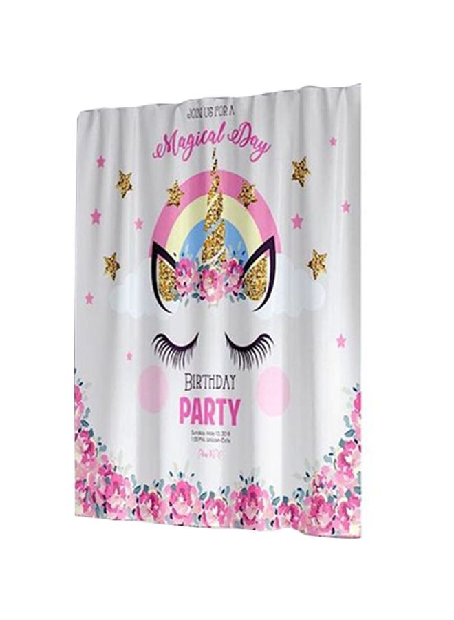 NIBEMINENT Unicorn Printed Shower Curtain With Hook White/Pink/Black 165x180cm - Image 1