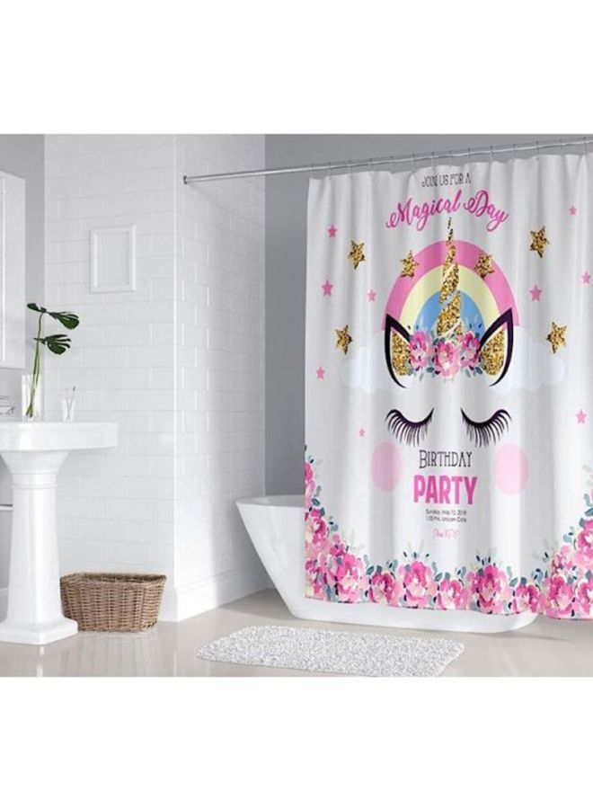 NIBEMINENT Unicorn Printed Shower Curtain With Hook White/Pink/Black 165x180cm - Image 3