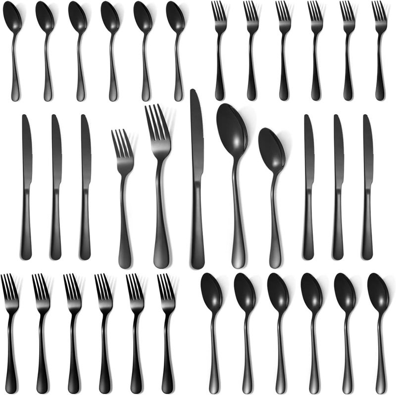 MOBDESK 30 Pcs Black Silverware Set for 6 Food Grade Stainless Steel Flatware Set Include ForkKnifeSpoon Mirror Polished Eating Utensils Sets Durable Silverwear Cutlery Set Dishwasher Safe - Image 1