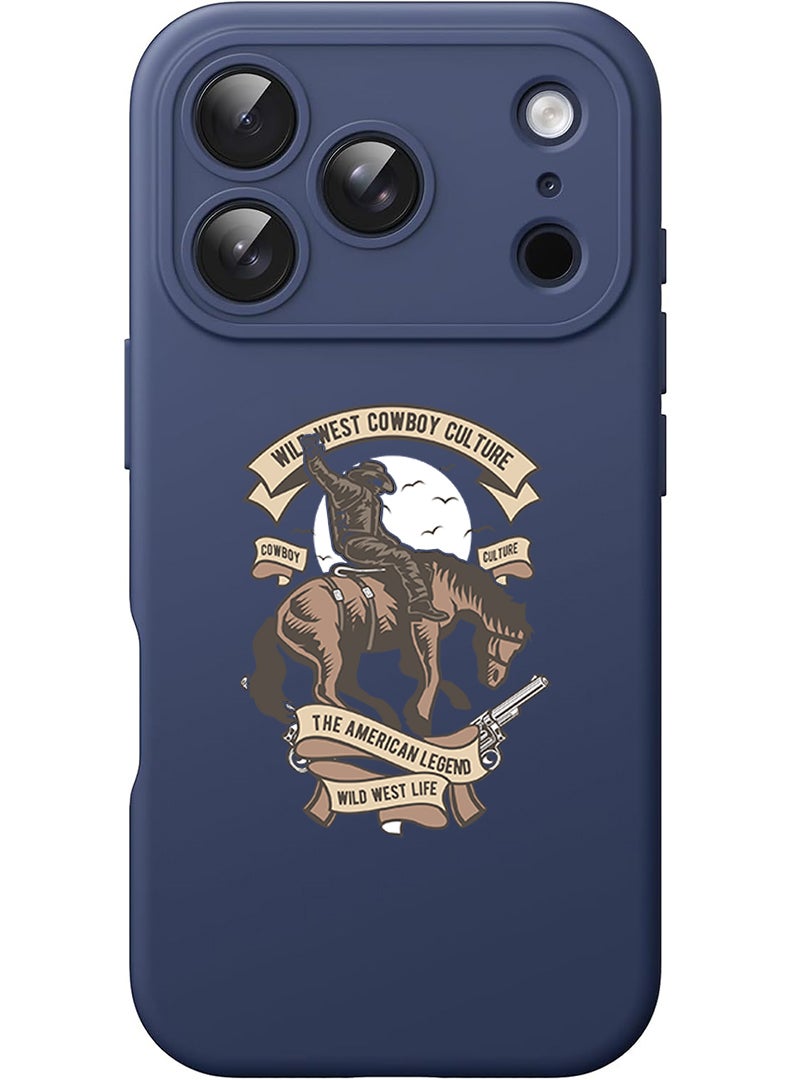 Theodor Protective Slim Fit Case Liquid Silicone Cover with Full Body Protection Anti-Scratch Shockproof Case For Apple iPhone 17 Pro (Blue) Wild west cowboy - Image 1