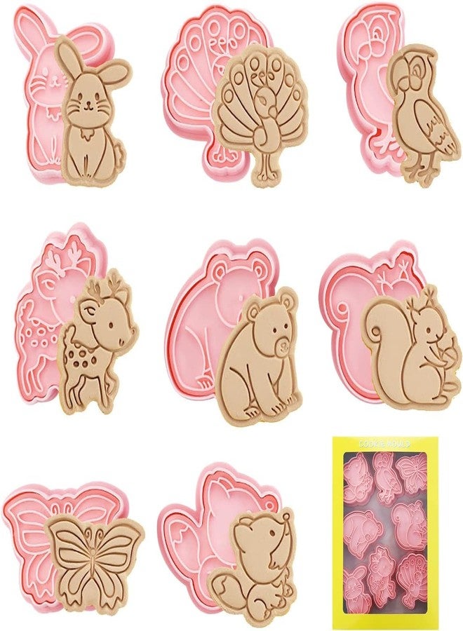 Skytail 8pc Animal Cookie Cutters 3D Peacock Parrot Butterfly Rabbit Deer Bear Squirrel Fox Biscuit Cutters for Baking Chocolate Fondant Cake Decoration Pastry Cutter Party Treats Cookie Stamps - Image 1