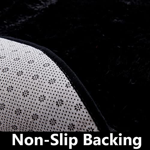 FJZFING Black Round Rug Ultra-Soft Plush Modern 7x7 Circle Area Rug for Kid's Bedroom, Fluffy Shag Circular Rug for Nursery Room, Non-Slip Home Decor Cute Black Carpet for Teen's Room - Image 5
