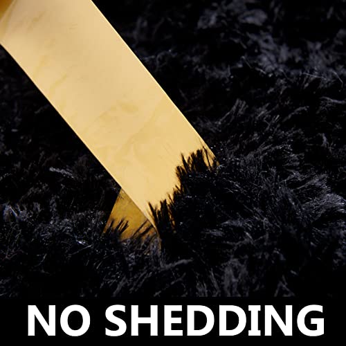 FJZFING Black Round Rug Ultra-Soft Plush Modern 7x7 Circle Area Rug for Kid's Bedroom, Fluffy Shag Circular Rug for Nursery Room, Non-Slip Home Decor Cute Black Carpet for Teen's Room - Image 4