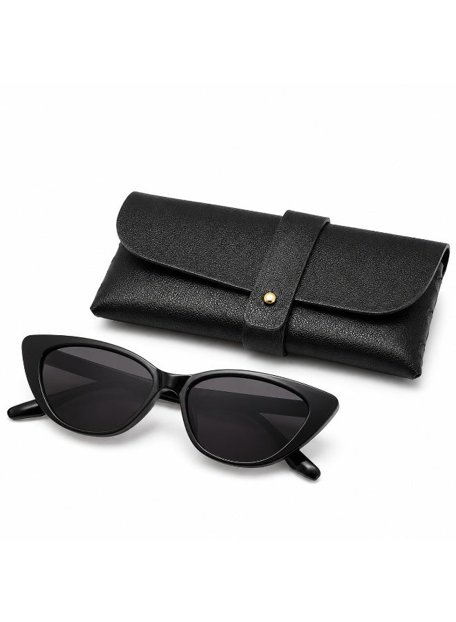 Women's Cat Eye Sunglasses Black Frame Dark Tinted Lenses Fashion Eyewear with Protective Case - Image 1