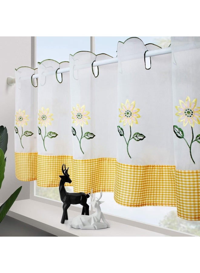 ZHH E-COMMERCE Valance for Window Short Curtains Sheer - Embroidery Sunflower, Rustic Retro Style, H 15 inch * W 57 inch  - Image 1
