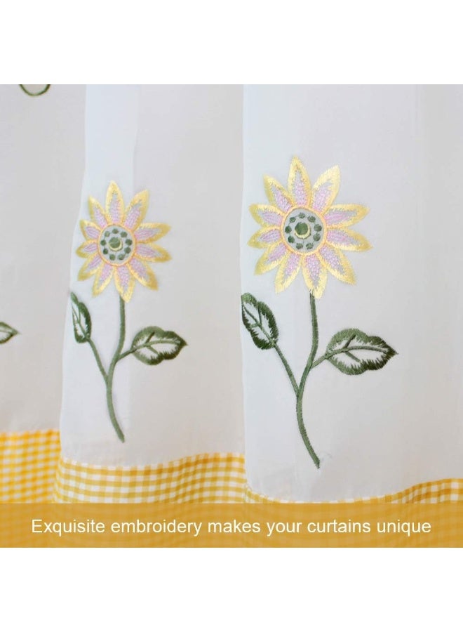 ZHH E-COMMERCE Valance for Window Short Curtains Sheer - Embroidery Sunflower, Rustic Retro Style, H 15 inch * W 57 inch  - Image 4