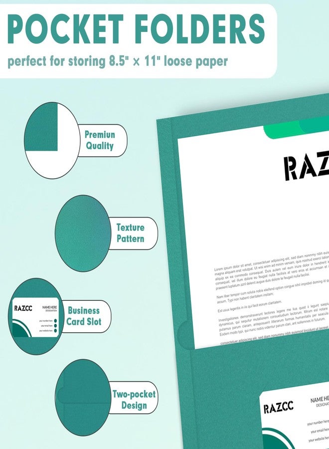RAZCC Two Pocket Folders, RAZCC 75 Pack 2 Pocket Folders Fit Letter Size Paper, Paper Folders with Pockets for School Office Business Home (Turquoise) - Image 3