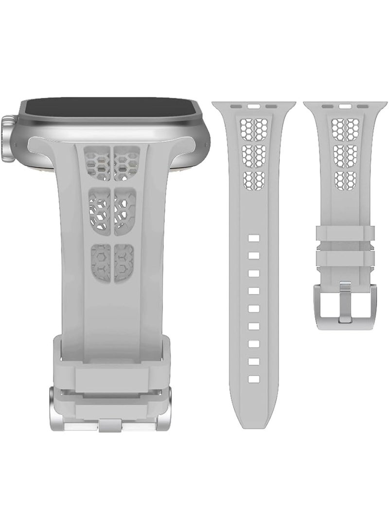 Sport Band Compatible with iWatch 42mm 44mm 45mm 46mm 49mm, Soft Silicone Breathable Waterproof Strap Compatible with Ultra/Ultra2 iWatch SE & Series 1/2/3/4/5/6/7/8/9/10 (Grey) - Image 4