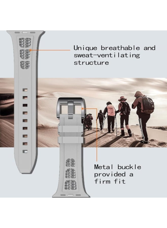 Sport Band Compatible with iWatch 42mm 44mm 45mm 46mm 49mm, Soft Silicone Breathable Waterproof Strap Compatible with Ultra/Ultra2 iWatch SE & Series 1/2/3/4/5/6/7/8/9/10 (Grey) - Image 2