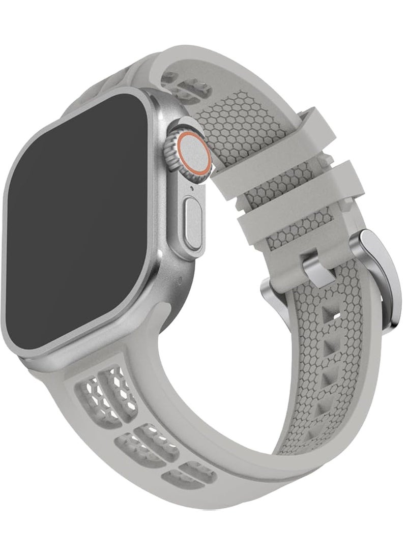 Sport Band Compatible with iWatch 42mm 44mm 45mm 46mm 49mm, Soft Silicone Breathable Waterproof Strap Compatible with Ultra/Ultra2 iWatch SE & Series 1/2/3/4/5/6/7/8/9/10 (Grey) - Image 1