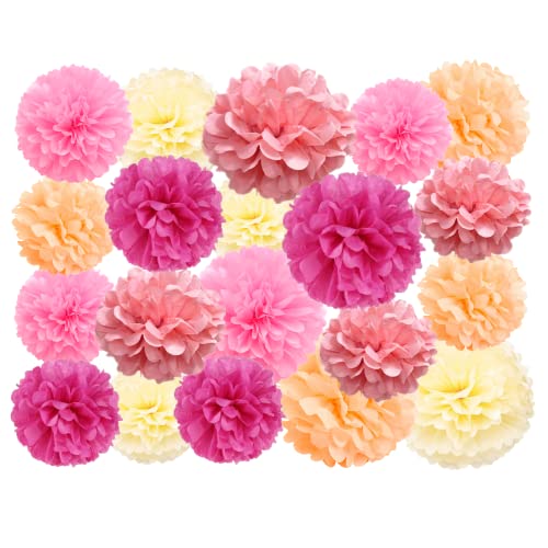 Jayke Joy 20 Pcs Paper Pom Poms Kit, Tissue Paper Flowers for Birthday, Wedding, Bachelorette, Baby Shower, Girl Nursery Decoration (Pink Mix) - Image 1