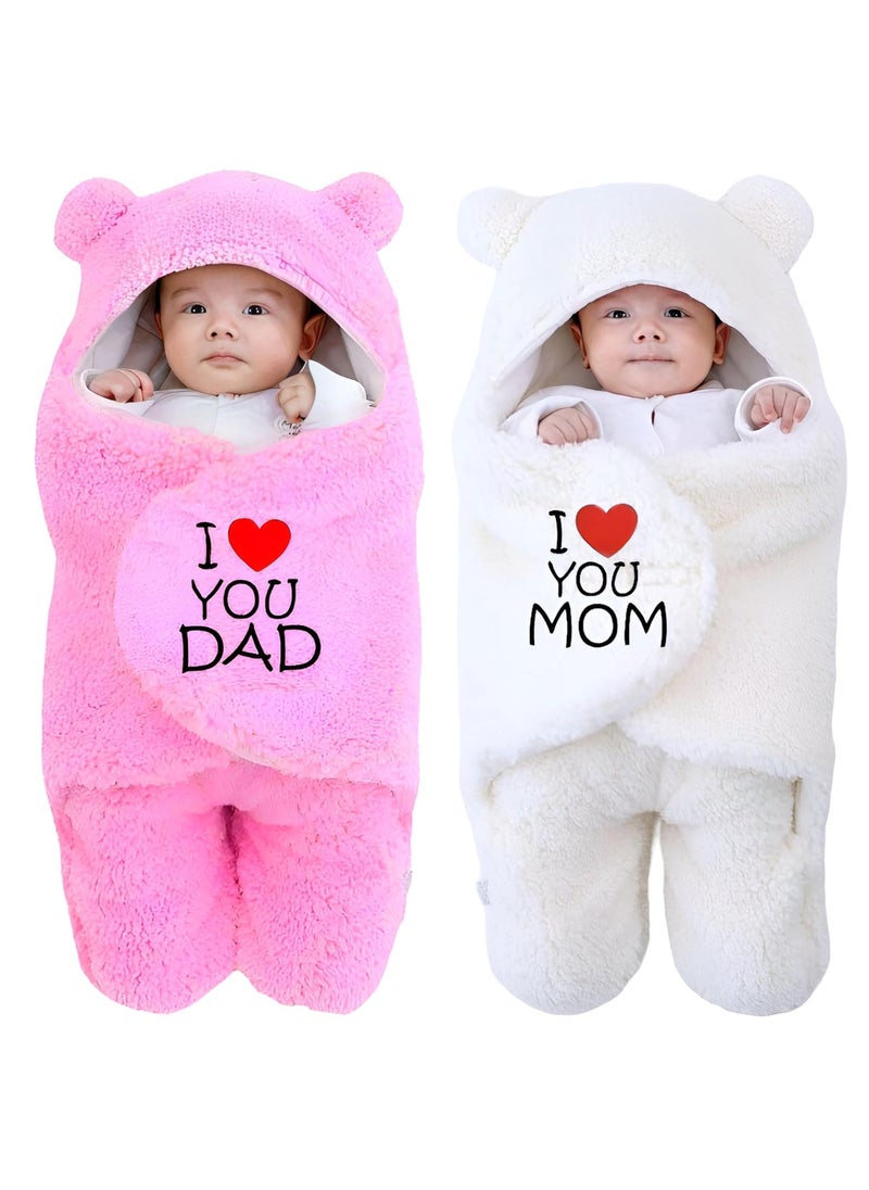 Swissberry Swissberry Baby Blanket New Born Combo Pack of Hooded Swaddle Wrappers Security Blankets Pack of 2pcsPink White 06 Months 