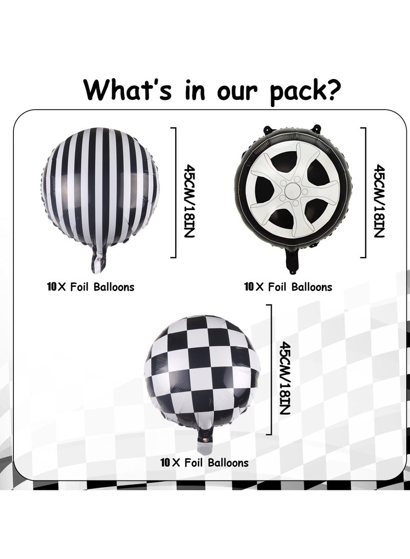 سيوسي مجموعة بالونات زينة عيد الميلاد لسيارات السباق، 30 قطعة، مقاس 45.72 سم، تتضمن بالونات مربعة الشكل باللونين الأبيض والأسود، ومستلزمات الحفلات ذات الطابع الخاص بالسيارات الكلاسيكية - Image 2