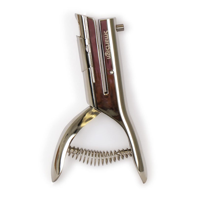 SmartSign Single Hole Heavy Duty Hand Held Hole Punch - 1/8 inch (3 mm) Hole Punch, 2 inch reach, for Id card, PVC Card, Badge, foil, 5" Tall, Silver - Image 2