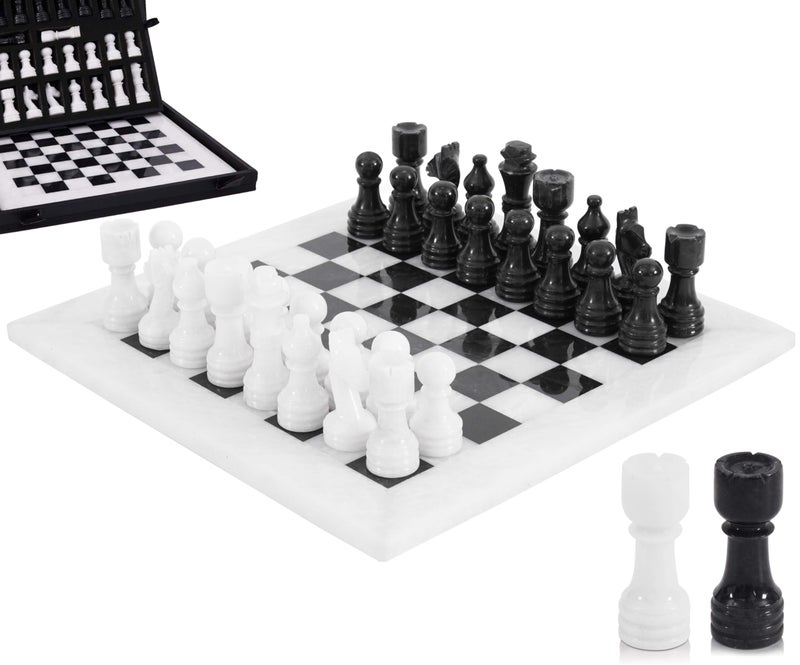 MARBLE RANGE Marble Chess Set for Adults 12 Handmade White Black Board Game with 32 Chess Pieces 2 Extra Queens Storage Box Luxury Travel Game Elegant for Home Decor - Image 3