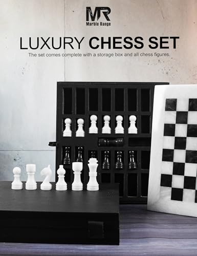 MARBLE RANGE Marble Chess Set for Adults 12 Handmade White Black Board Game with 32 Chess Pieces 2 Extra Queens Storage Box Luxury Travel Game Elegant for Home Decor - Image 5