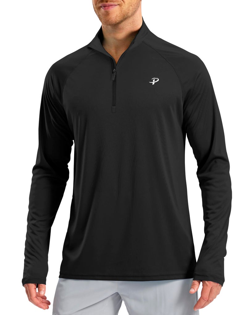 Pudolla SPF Shirts for Men Long Sleeve Sun Shirts Athletic Shirts Men Workout Shirts Men UV Protection Summer Shirts(Black L) - Image 1