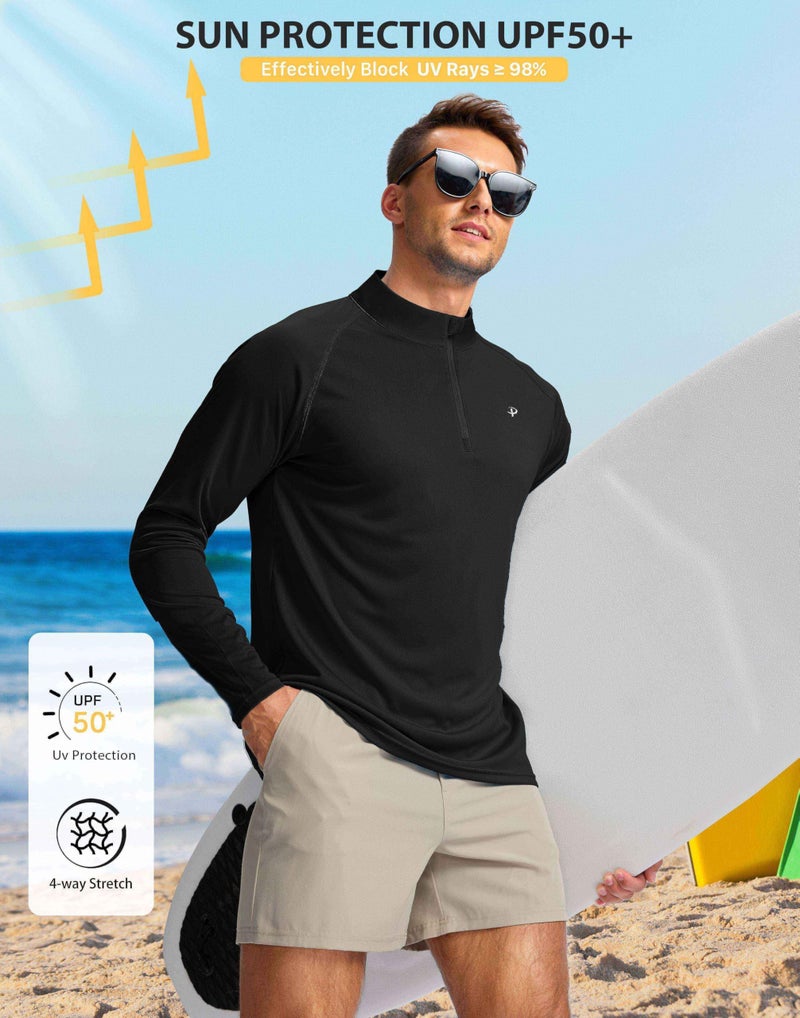 Pudolla SPF Shirts for Men Long Sleeve Sun Shirts Athletic Shirts Men Workout Shirts Men UV Protection Summer Shirts(Black L) - Image 3