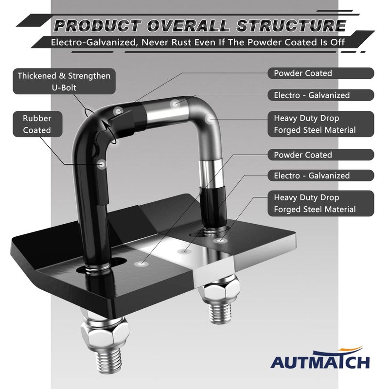 AUTMATCH Hitch Tightener Anti-Rattle Clamp, Heavy Duty Hitch Stabilizer for 1.25" and 2" Trailer Hitches, Rubber Isolator and Anti-Rust Double Coating Protective, Black - Image 5