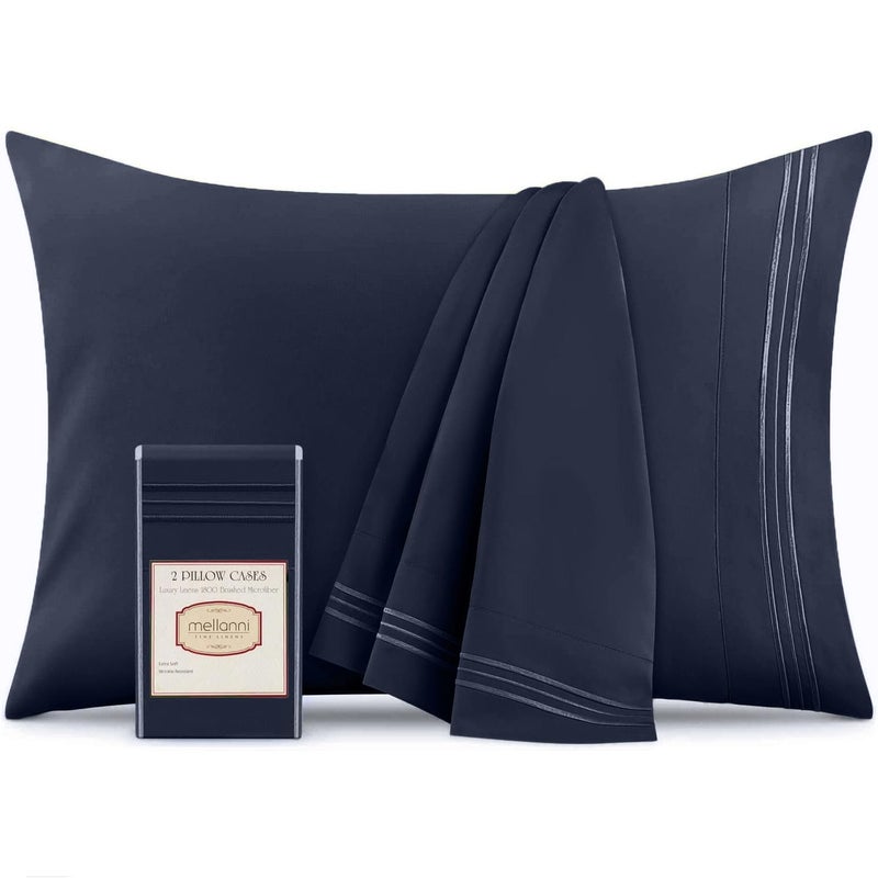 Mellanni Pillow Cases - Luxury, Extra Soft, Cooling Pillow Covers - 2 PC Iconic Collection Pillowcases - Envelope Closure (King 20" x 40", Navy Blue) - Image 1