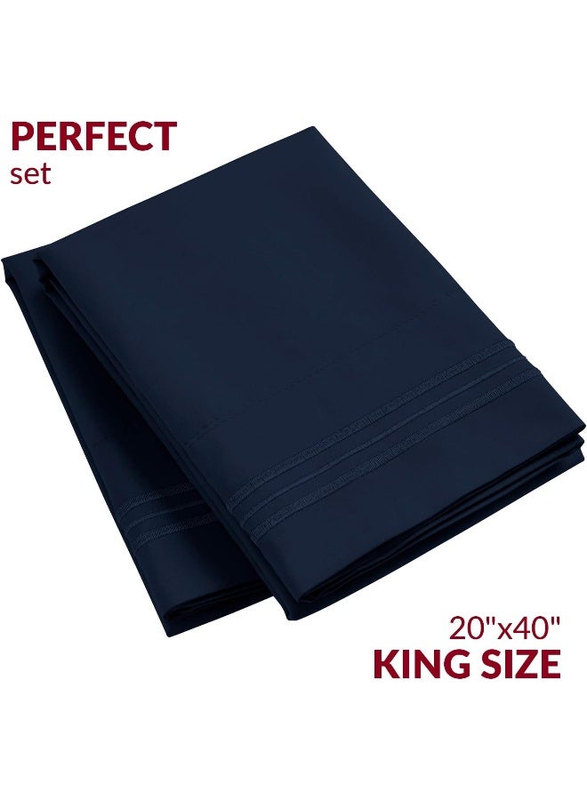 Mellanni Pillow Cases - Luxury, Extra Soft, Cooling Pillow Covers - 2 PC Iconic Collection Pillowcases - Envelope Closure (King 20" x 40", Navy Blue) - Image 2