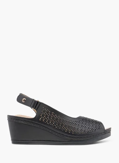 Le Confort Women Cutwork Detail Wedge Heel Sandals with Hook and Loop Closure