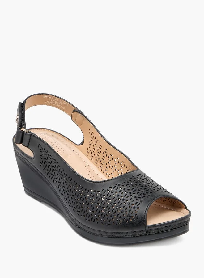 Le Confort Women Cutwork Detail Wedge Heel Sandals with Hook and Loop Closure