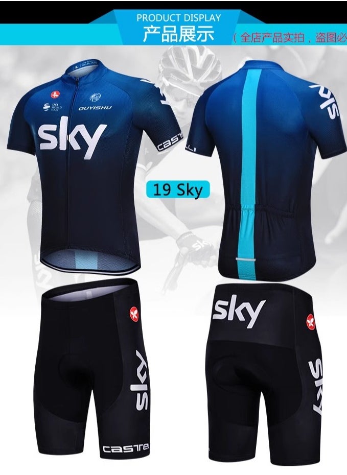 Generic - Men Cycling Jersey Set,Mens SKY Printing Bicycle Short Sleeve Shorts Jersey Set,Summer Wear Quick-Dry Mens Cycling Jersey - Image 1