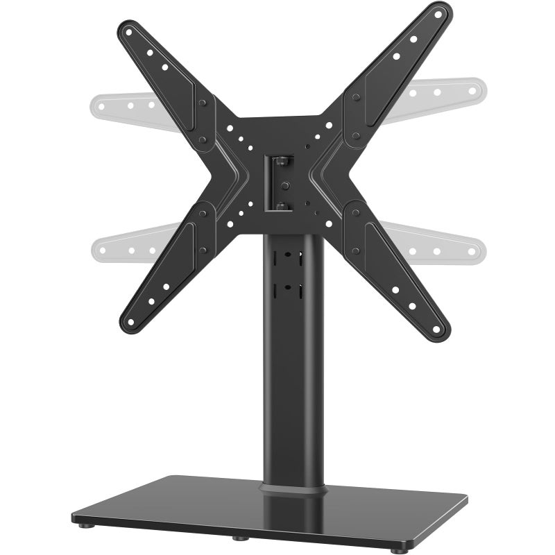 Hemudu Universal Swivel TV Stand/Base Table Top TV Stand for 21 to 50 inch TVs with 90 Degree Swivel, 4 Level Height Adjustable, Heavy Duty Tempered Glass Base, Holds up to 99lbs, HT02B-002 - Image 1