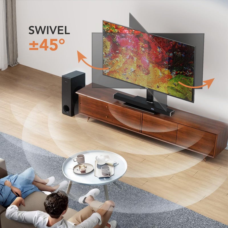 Hemudu Universal Swivel TV Stand/Base Table Top TV Stand for 21 to 50 inch TVs with 90 Degree Swivel, 4 Level Height Adjustable, Heavy Duty Tempered Glass Base, Holds up to 99lbs, HT02B-002 - Image 3