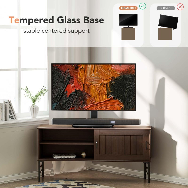 Hemudu Universal Swivel TV Stand/Base Table Top TV Stand for 21 to 50 inch TVs with 90 Degree Swivel, 4 Level Height Adjustable, Heavy Duty Tempered Glass Base, Holds up to 99lbs, HT02B-002 - Image 5