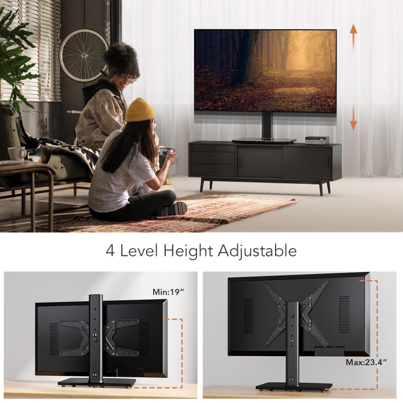 Hemudu Universal Swivel TV Stand/Base Table Top TV Stand for 21 to 50 inch TVs with 90 Degree Swivel, 4 Level Height Adjustable, Heavy Duty Tempered Glass Base, Holds up to 99lbs, HT02B-002 - Image 4