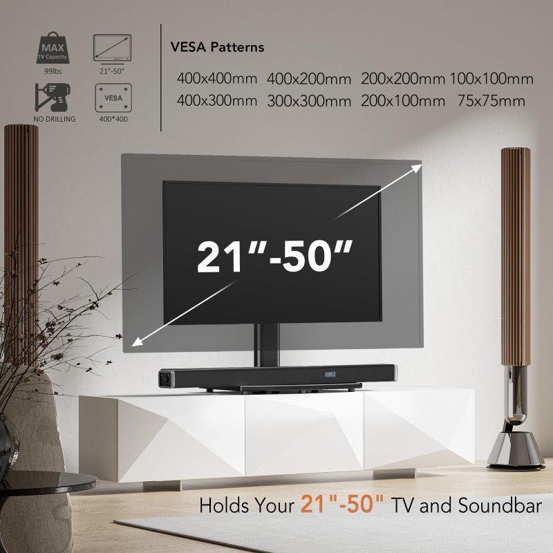 Hemudu Universal Swivel TV Stand/Base Table Top TV Stand for 21 to 50 inch TVs with 90 Degree Swivel, 4 Level Height Adjustable, Heavy Duty Tempered Glass Base, Holds up to 99lbs, HT02B-002 - Image 2