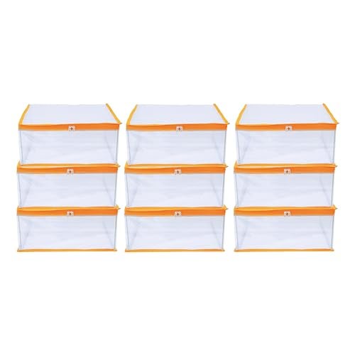 MBW Clothes Organiser for Wardrobe, Saree Covers with zip, Saree Organizer for Wardrobe, Clothes Storage Bag, Saree Bags Storage, Saree Covers for Storage, Transparent (Yellow - Pack of 9) - Image 1