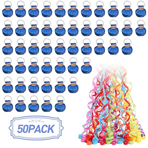 Pilvepidu 50Pack Colorful Streamer Poppers,Hand Throw Streamer Poppers,No Mess Confetti Poppers for Birthday,Wedding,Party,Celebrations,School Opening,Graduation,Retirement Party (Blue 50pack) - Image 4