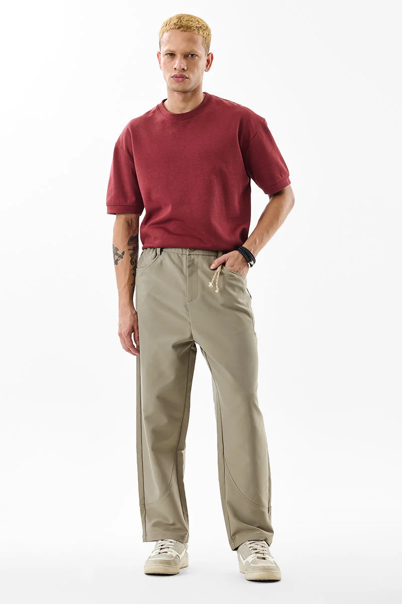 سنيتش Beige Solid Relaxed Casual Trousers