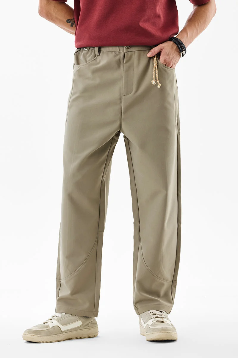سنيتش Beige Solid Relaxed Casual Trousers