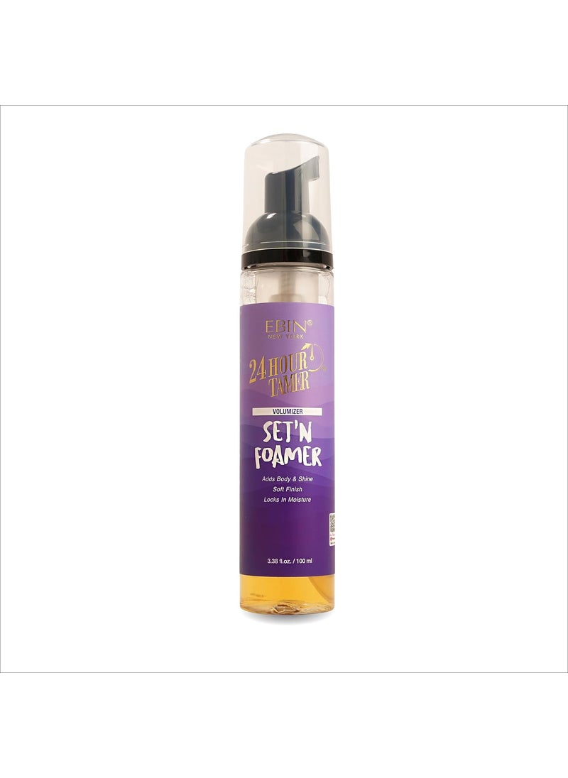EBIN NEW YORK 24 Hour Tamer Setn Foamer Volumizer 338oz 100ml  Enhance Volume  Shine Define Curls  Waves Soft Finish with Lightweight Texture Locks in Moisture Nourishes Curls No Flake 