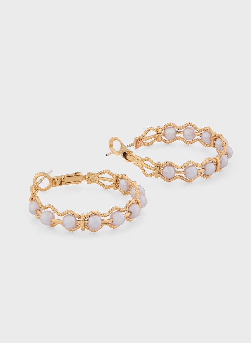 ELLA Pearl Diamante  Hoopearrings  - Image 2