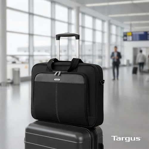 targus حقيبة لابتوب رفيعة وخفيفة الوزن 15.6 بوصة من تارغوس، حقيبة رسائل وساعة كتف باللون الأسود مع قسم مبطن وحزام عربة لأجهزة اللابتوب 16 TCT027US - Image 3