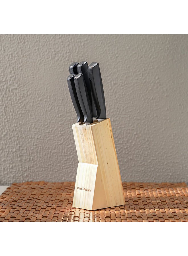 DANUBE HOME Chef’s Delight Essential 6-Piece Knife Set with Wooden Block – Premium Stainless Steel Kitchen Knives for Cutting, Slicing & Chopping | Ergonomic Handles | Home & Professional Use - Silver & Black - Image 1
