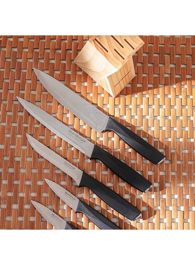 DANUBE HOME Chef’s Delight Essential 6-Piece Knife Set with Wooden Block – Premium Stainless Steel Kitchen Knives for Cutting, Slicing & Chopping | Ergonomic Handles | Home & Professional Use - Silver & Black - Image 2