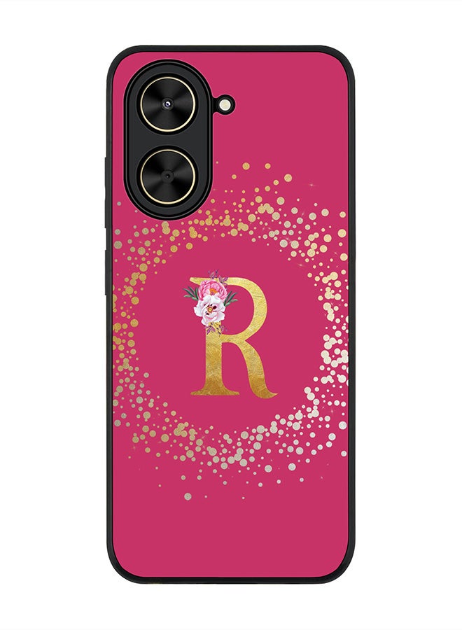 Stylizedd For Xiaomi Poco C71 / Redmi A5 4G Case,Slim fit Camera Protection, Shockproof Thin Phone cover  - Custom Monogram Floral - R ( Deep Pink )