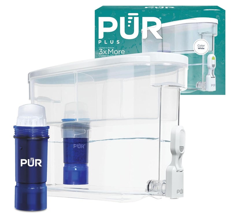 Pur PLUS 30-Cup Water Filter Dispenser with 1 Lead-Reducing PLUS Filter, Dishwasher Safe, Powerful Filtration, Large Capacity with Slim, Space-Saving Design, White (DS1811Z) - Image 1