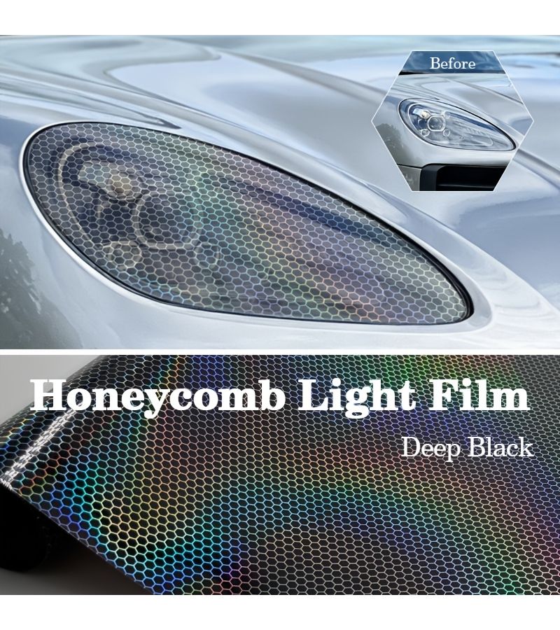 1 لفة 23 × 62 × 11 × 81 بوصة فيلم قرص عسل PVC لمصابيح السيارة الأمامية والخلفية، أسود فاتح، مقاوم للخدش، مقاوم للتآكل، متين، قابل لتغيير اللون من الفينيل، لتعديل أضواء الدراجة النارية بشكل رائع. - Image 1